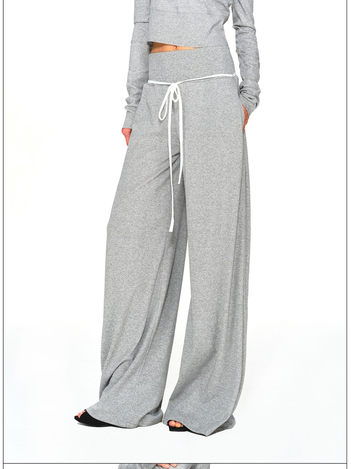 kvkv Light Gray Drawstring Wide Waist Straight Leg Women&