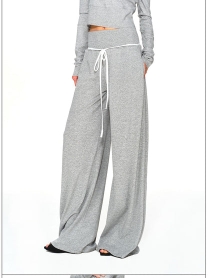 kvkv Light Gray Drawstring Wide Waist Straight Leg Women&