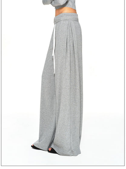 kvkv Light Gray Drawstring Wide Waist Straight Leg Women&