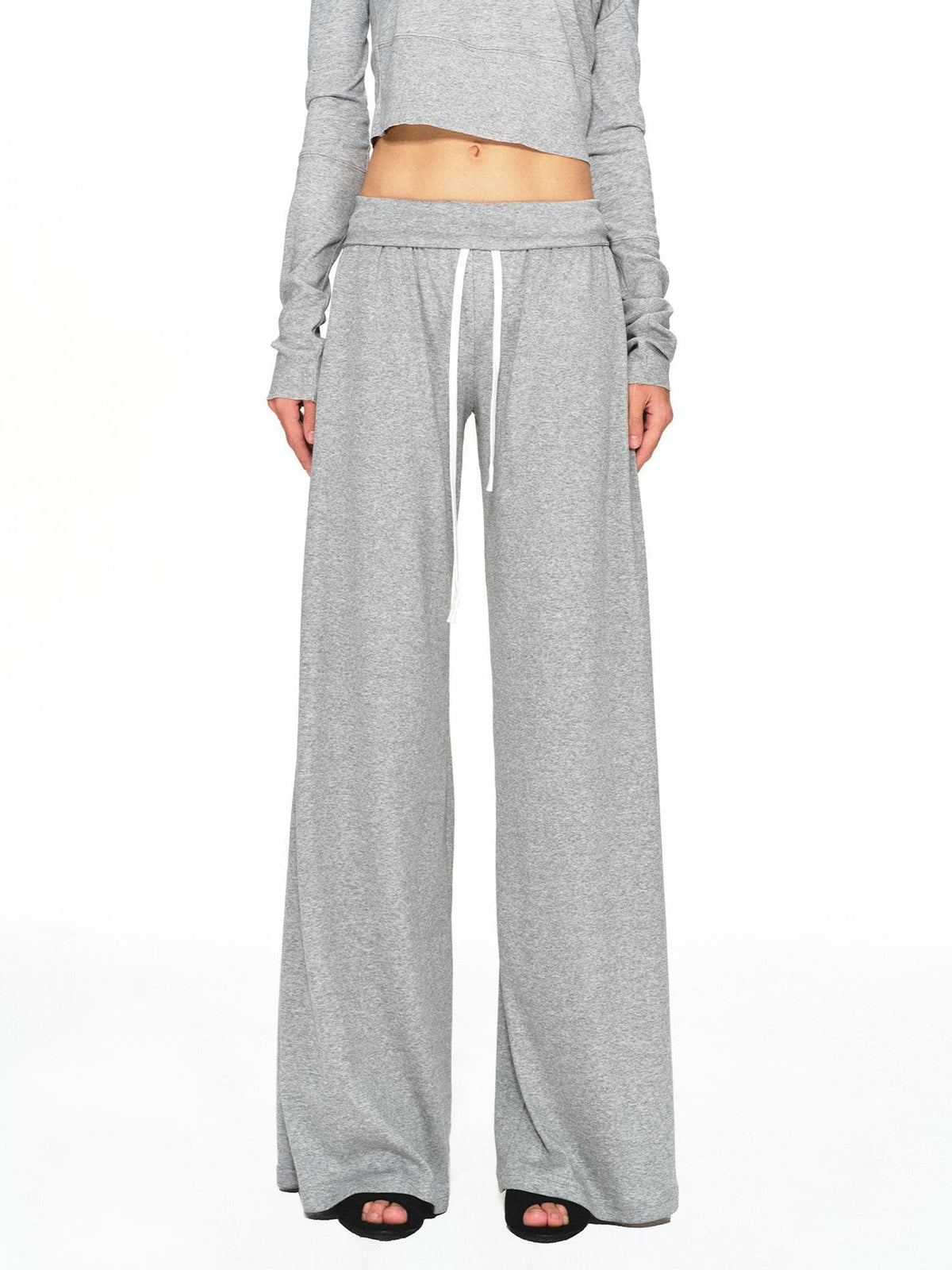 kvkv Light Gray Drawstring Wide Waist Straight Leg Women&