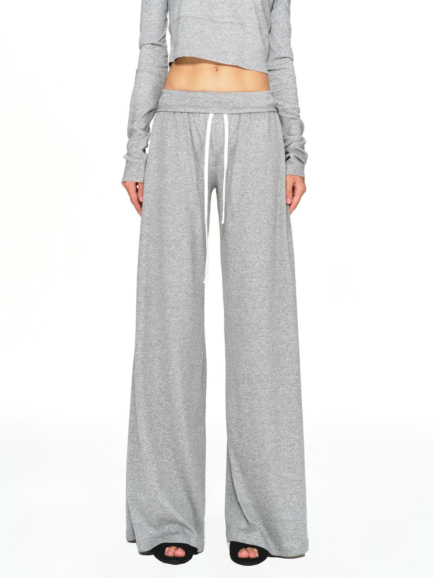 kvkv Light Gray Drawstring Wide Waist Straight Leg Women&