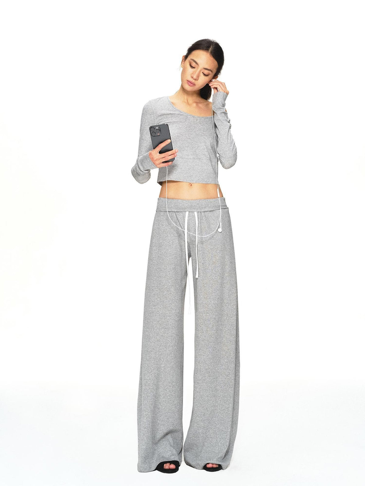 kvkv Light Gray Drawstring Wide Waist Straight Leg Women&