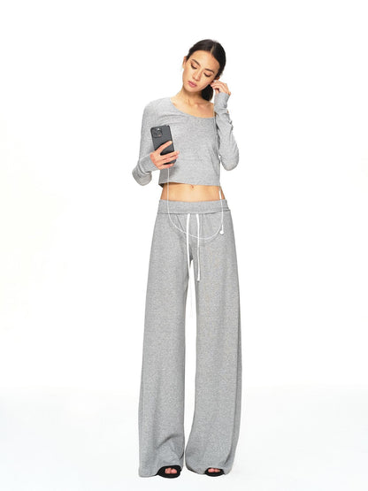 kvkv Light Gray Drawstring Wide Waist Straight Leg Women&