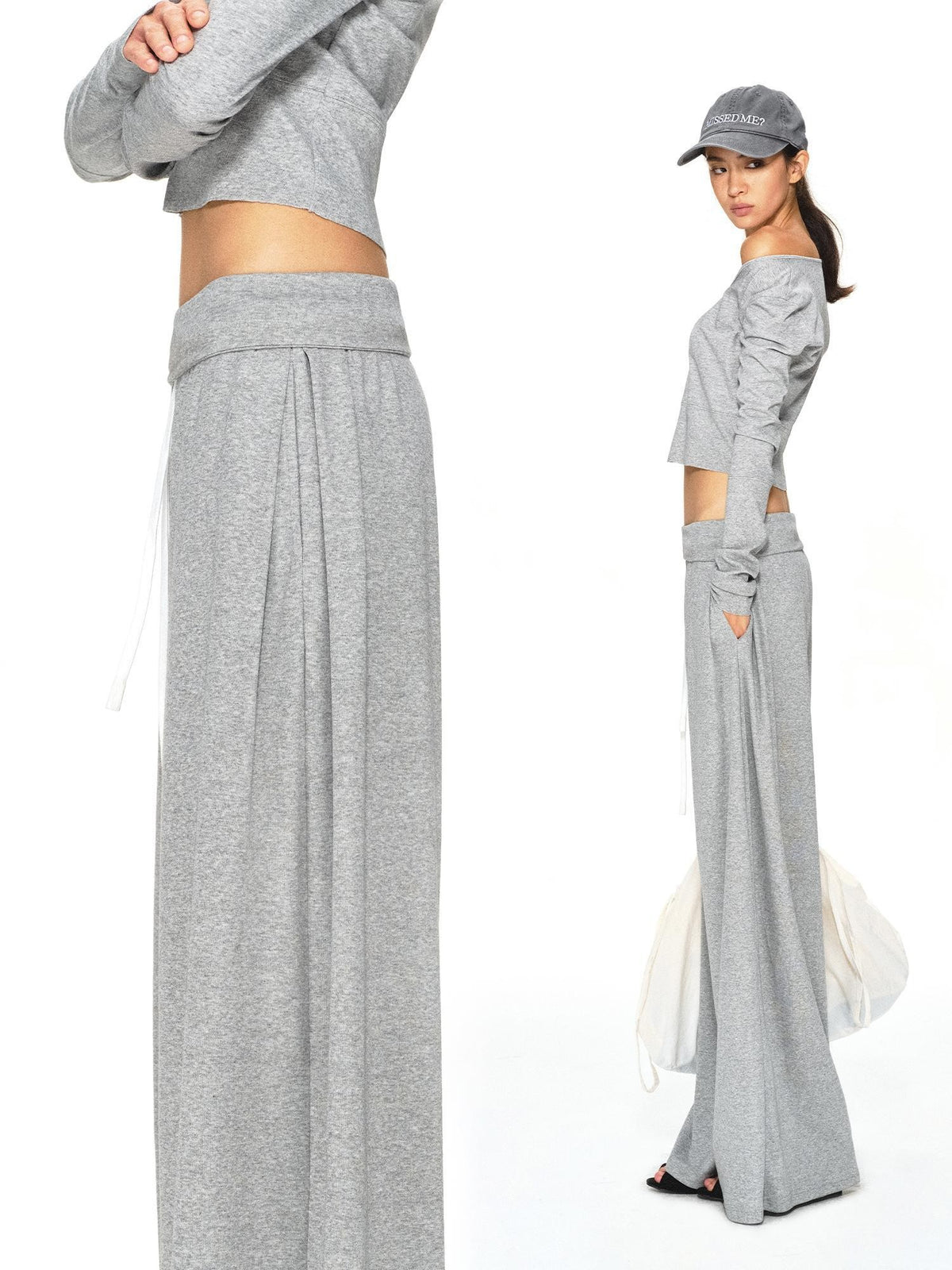 kvkv Light Gray Drawstring Wide Waist Straight Leg Women&