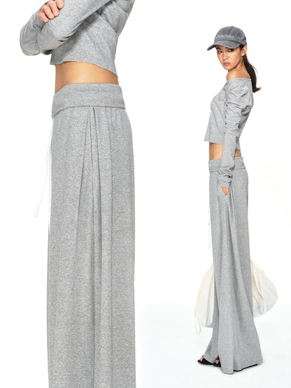 kvkv Light Gray Drawstring Wide Waist Straight Leg Women&