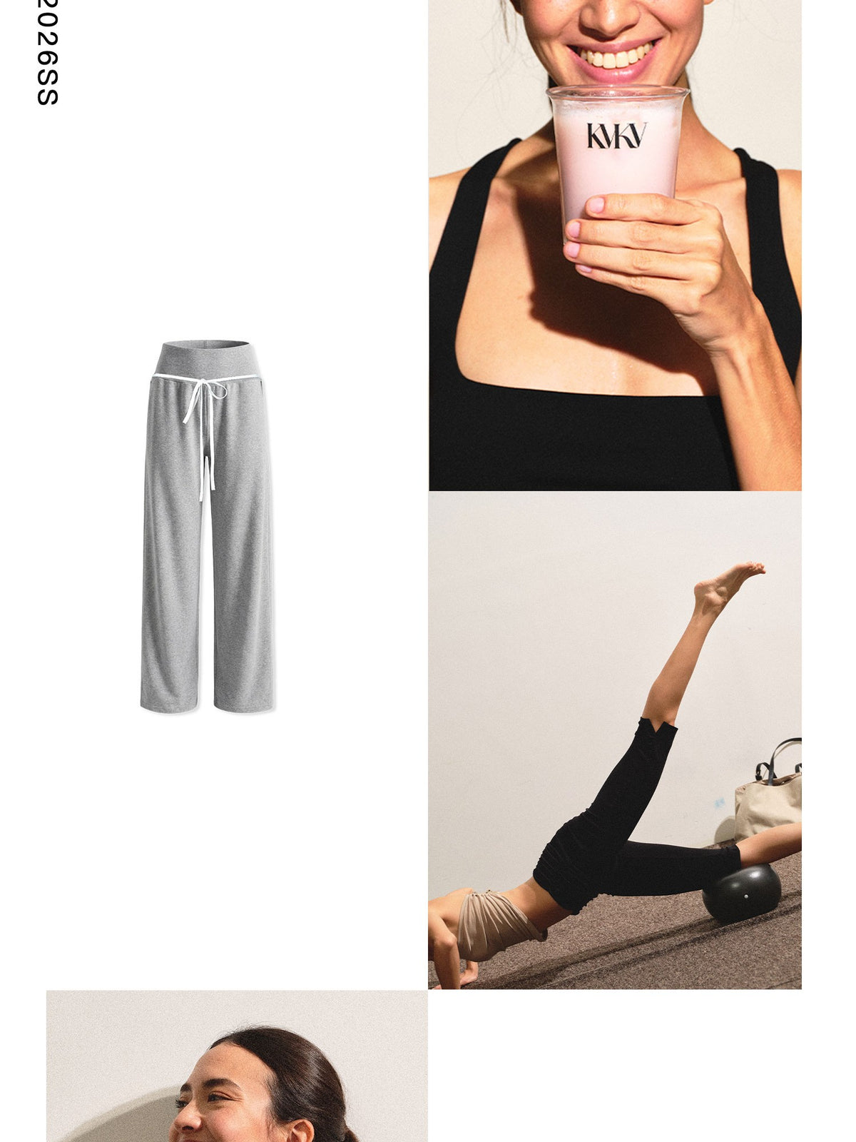 kvkv Light Gray Drawstring Wide Waist Straight Leg Women&