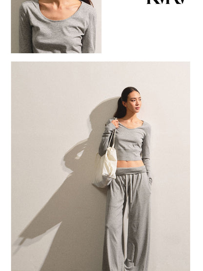 kvkv Light Gray Drawstring Wide Waist Straight Leg Women&