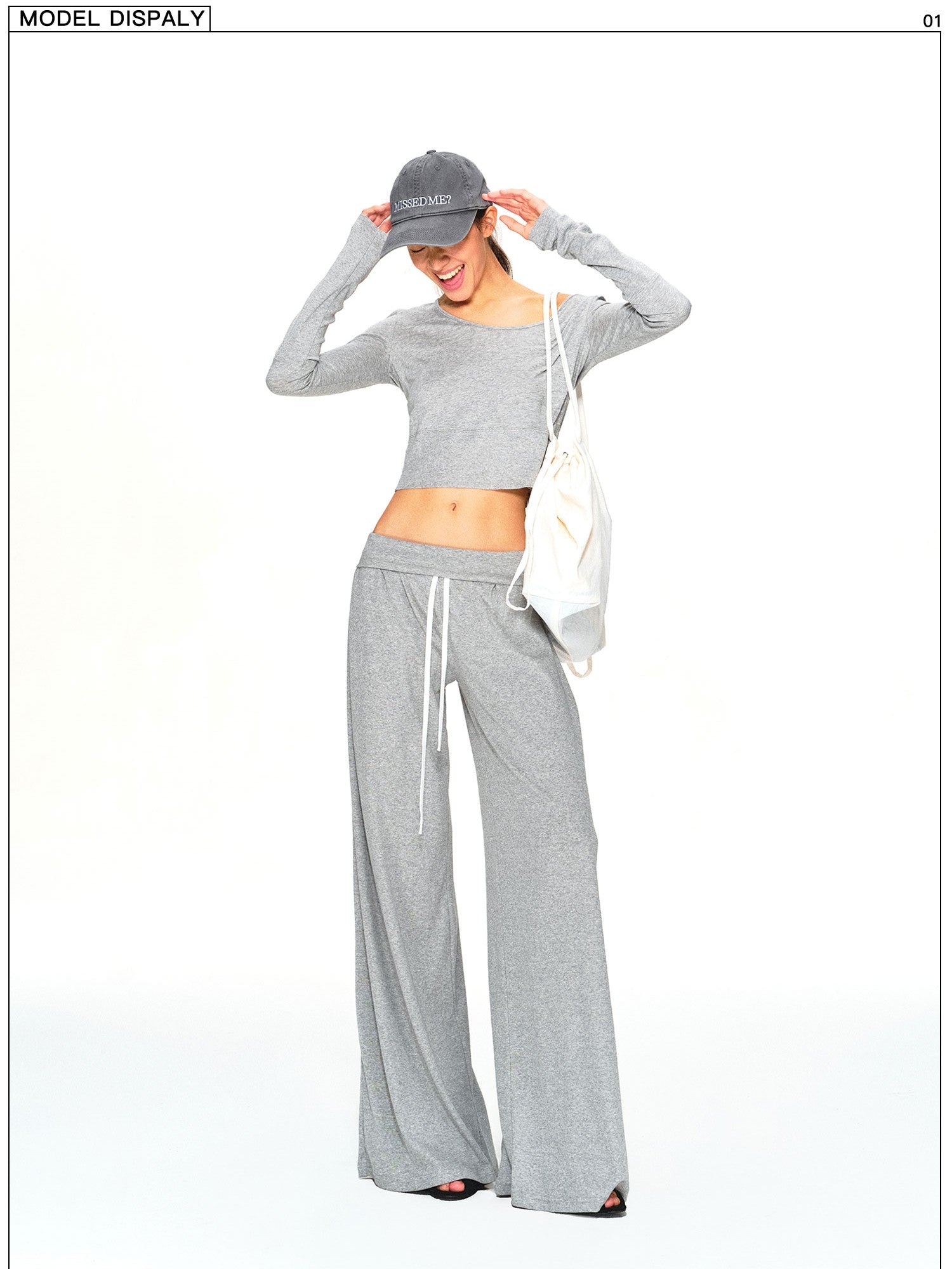 kvkv Light Gray Drawstring Wide Waist Straight Leg Women&