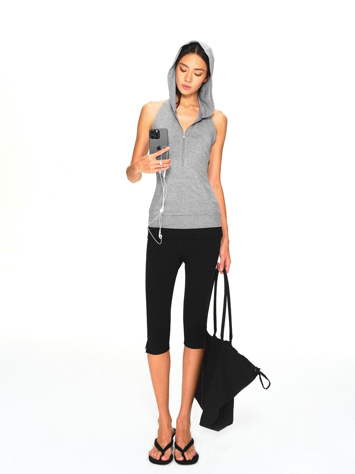 kvkv Light Gray Open Back Zip Up Hooded Lyocell Women&