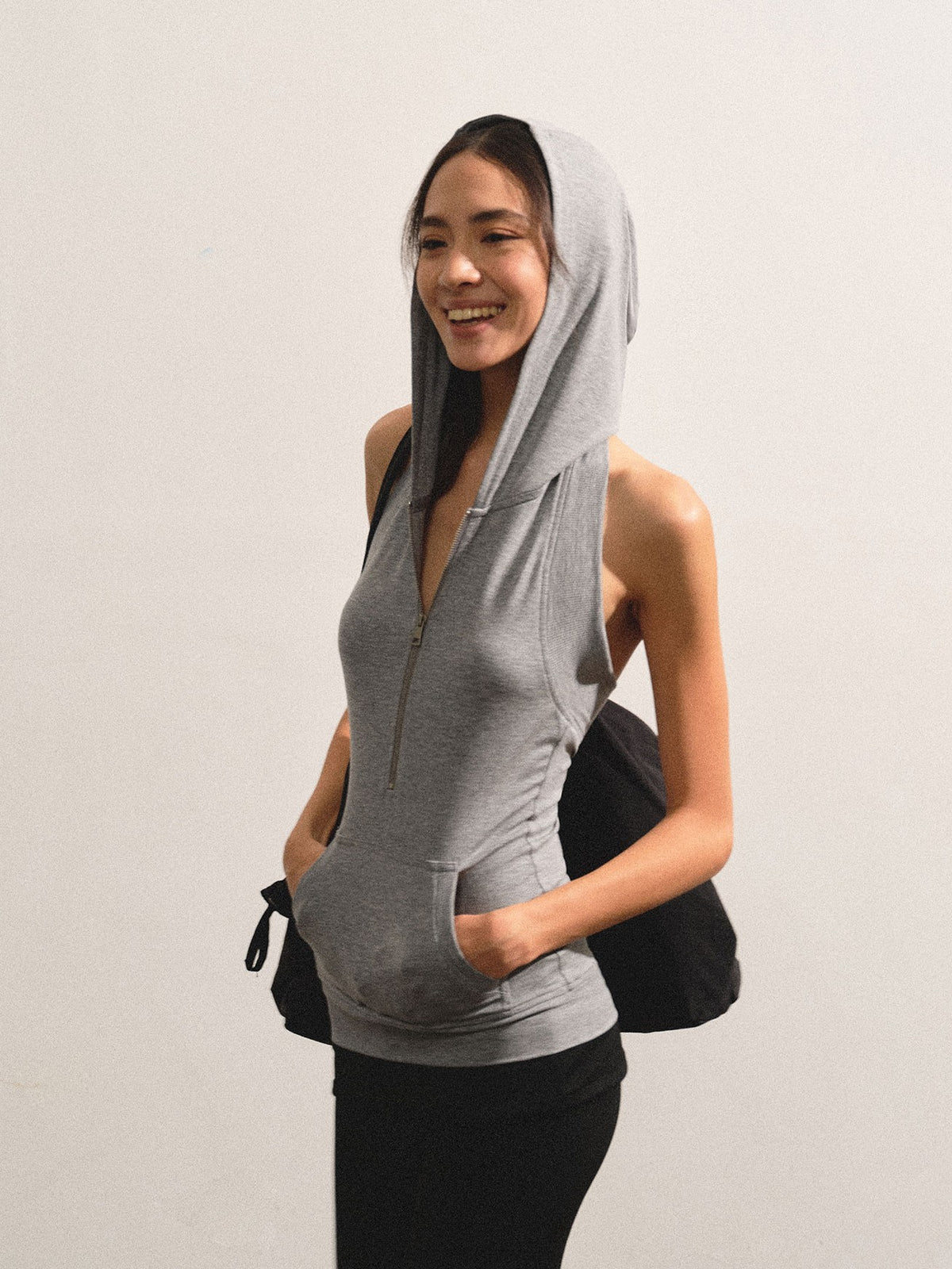kvkv Light Gray Open Back Zip Up Hooded Lyocell Women&