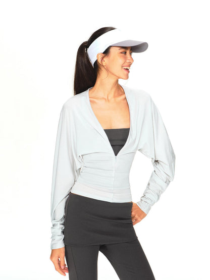 kvkv Light Green Adjustable V-neck Zip Waist Batwing Lyocell Women&