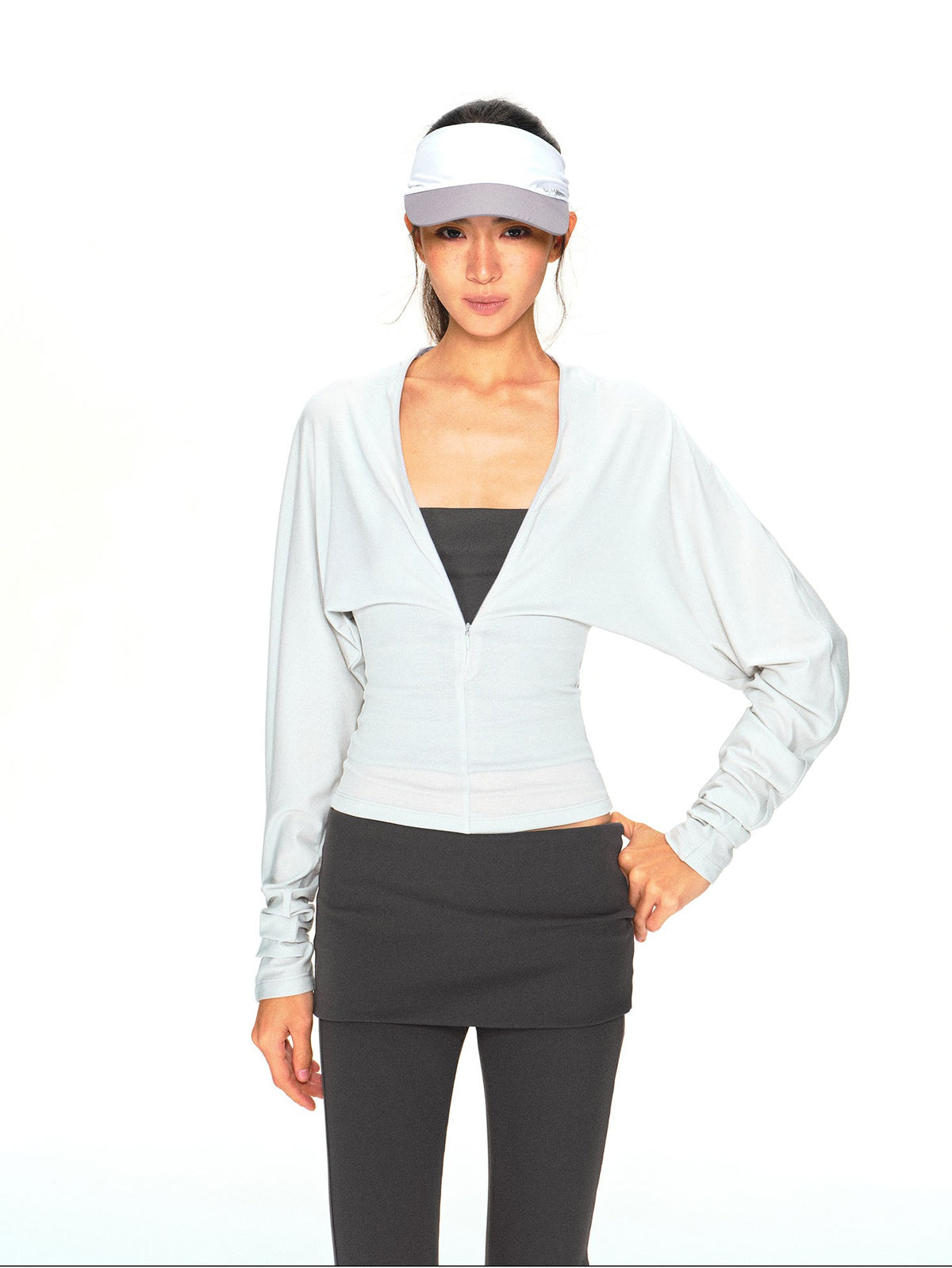 kvkv Light Green Adjustable V-neck Zip Waist Batwing Lyocell Women&