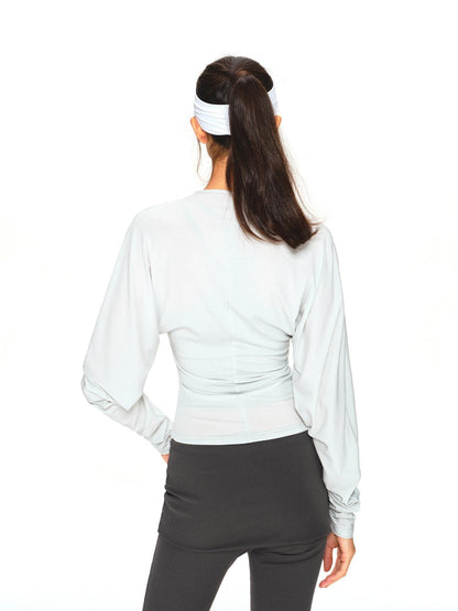 kvkv Light Green Adjustable V-neck Zip Waist Batwing Lyocell Women&