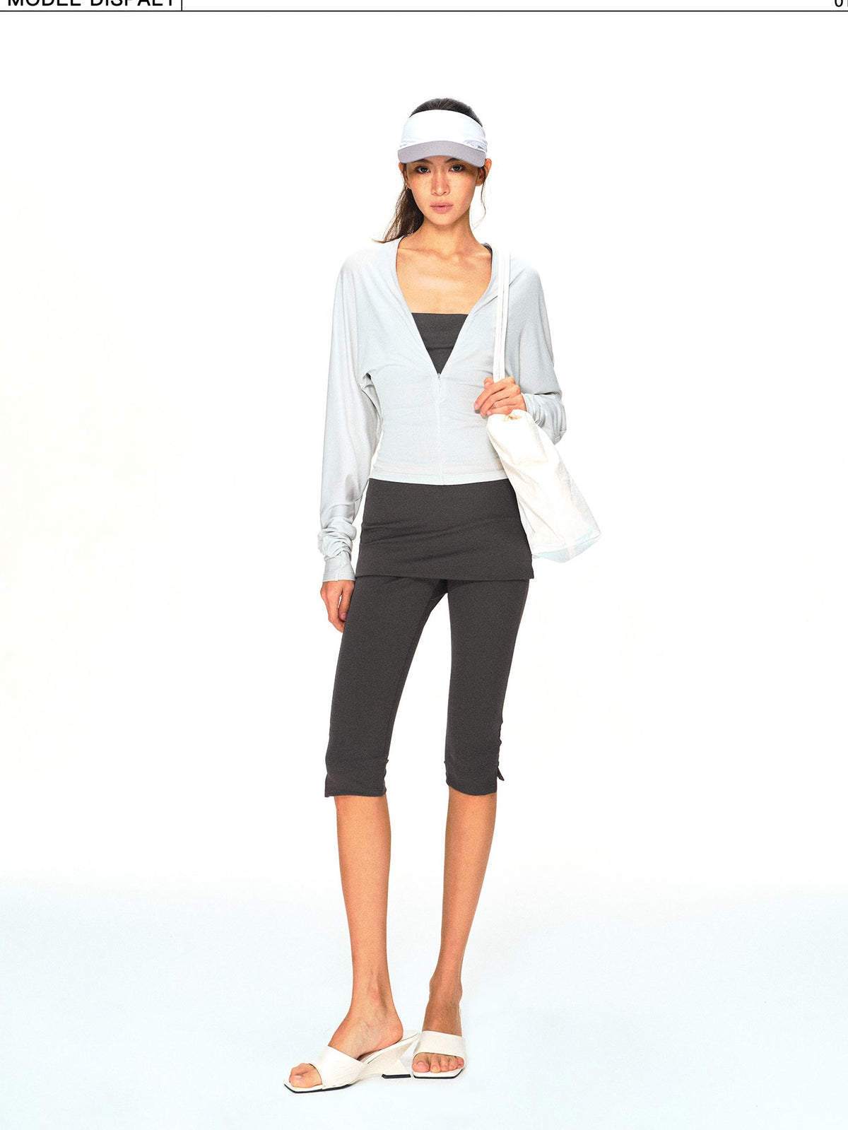 kvkv Light Green Adjustable V-neck Zip Waist Batwing Lyocell Women&