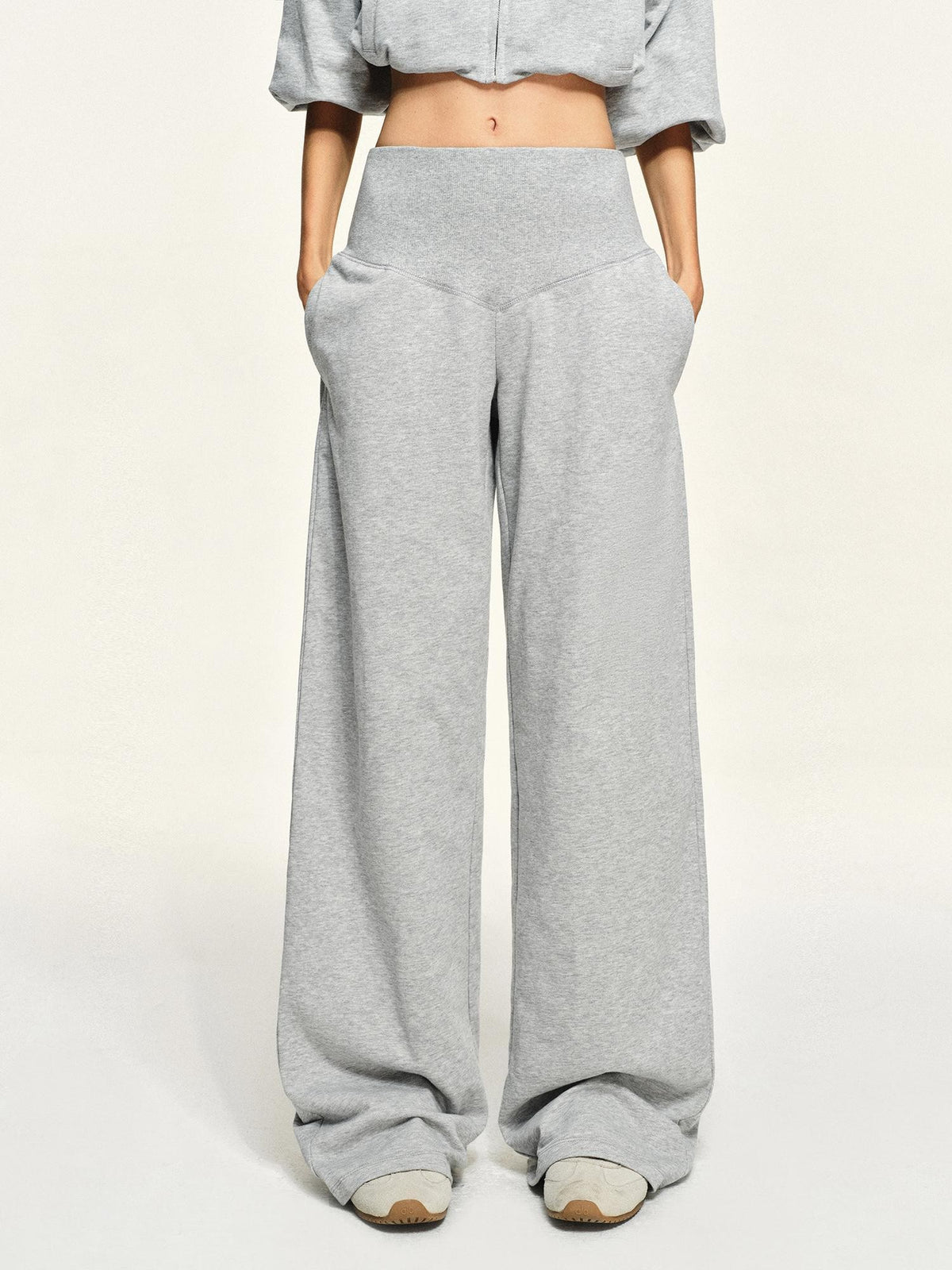 kvkv Light Heather Grey Wide Ribbed V Waist Straight Women&