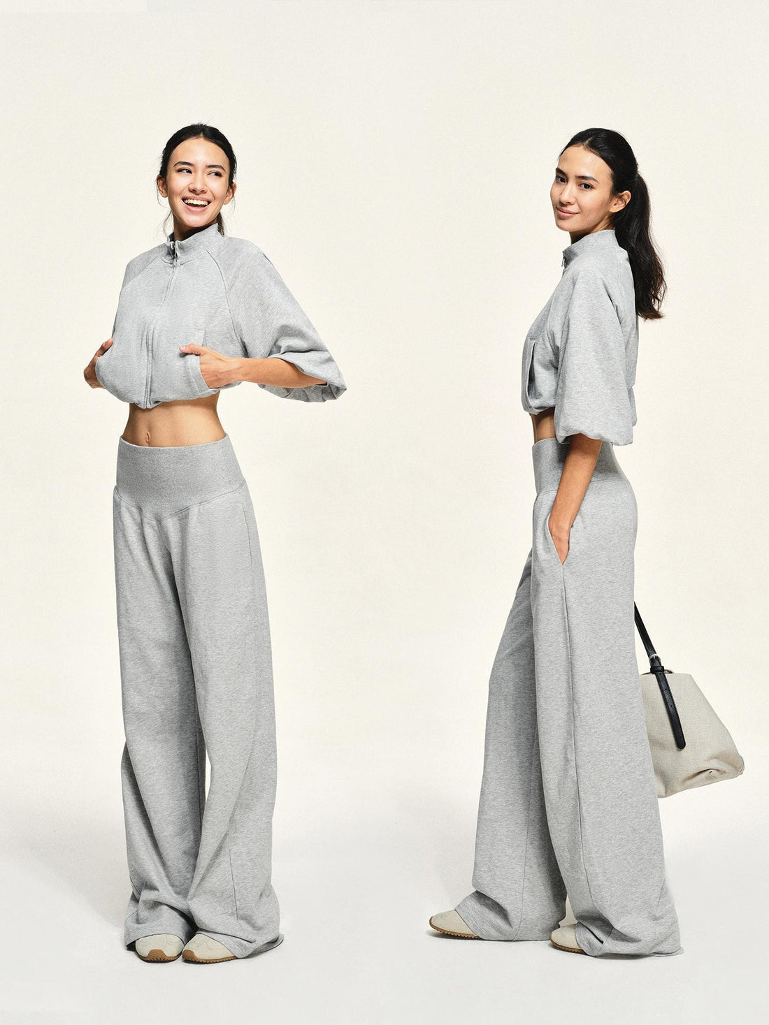 kvkv Light Heather Grey Wide Ribbed V Waist Straight Women&