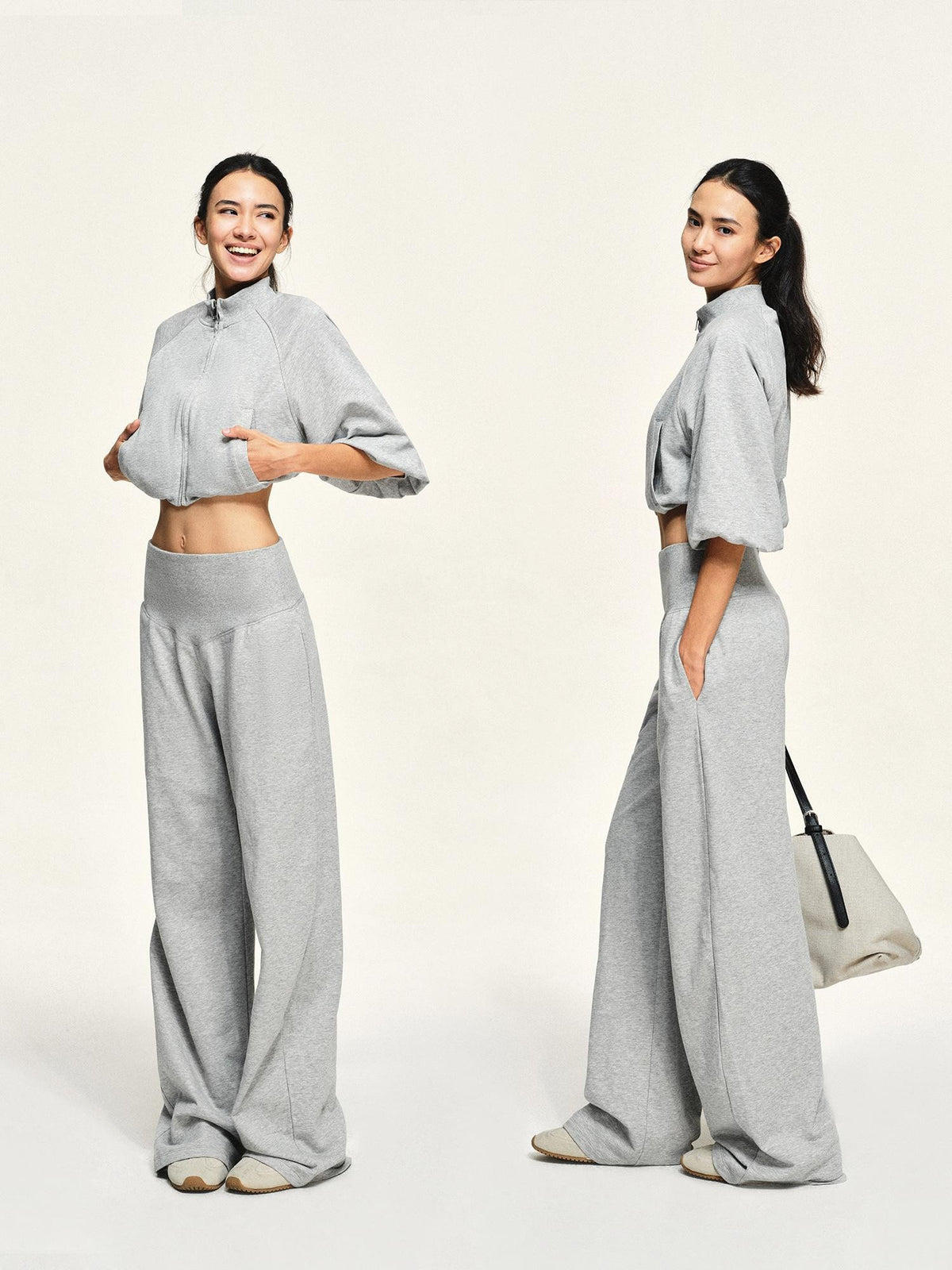 kvkv Light Heather Grey Wide Ribbed V Waist Straight Women&