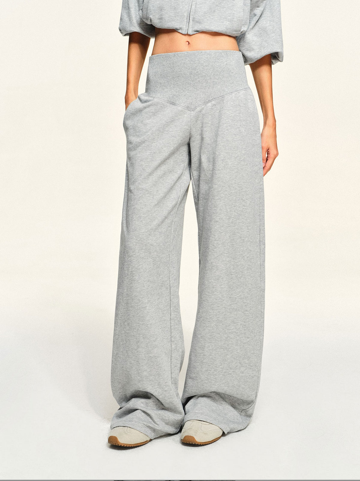 kvkv Light Heather Grey Wide Ribbed V Waist Straight Women&