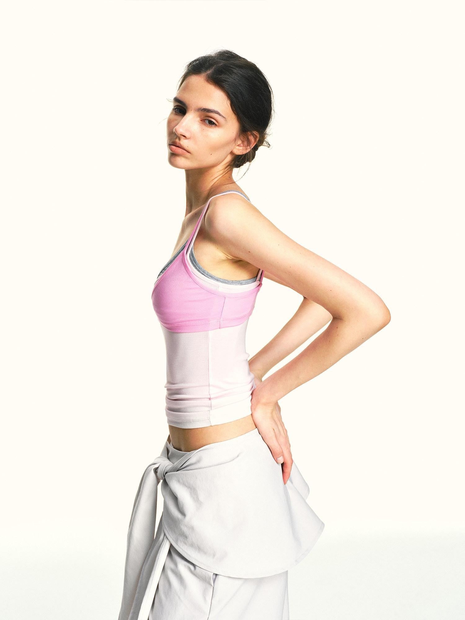 kvkv Light Pink Contrast Layered Detachable Three Piece Set Women&