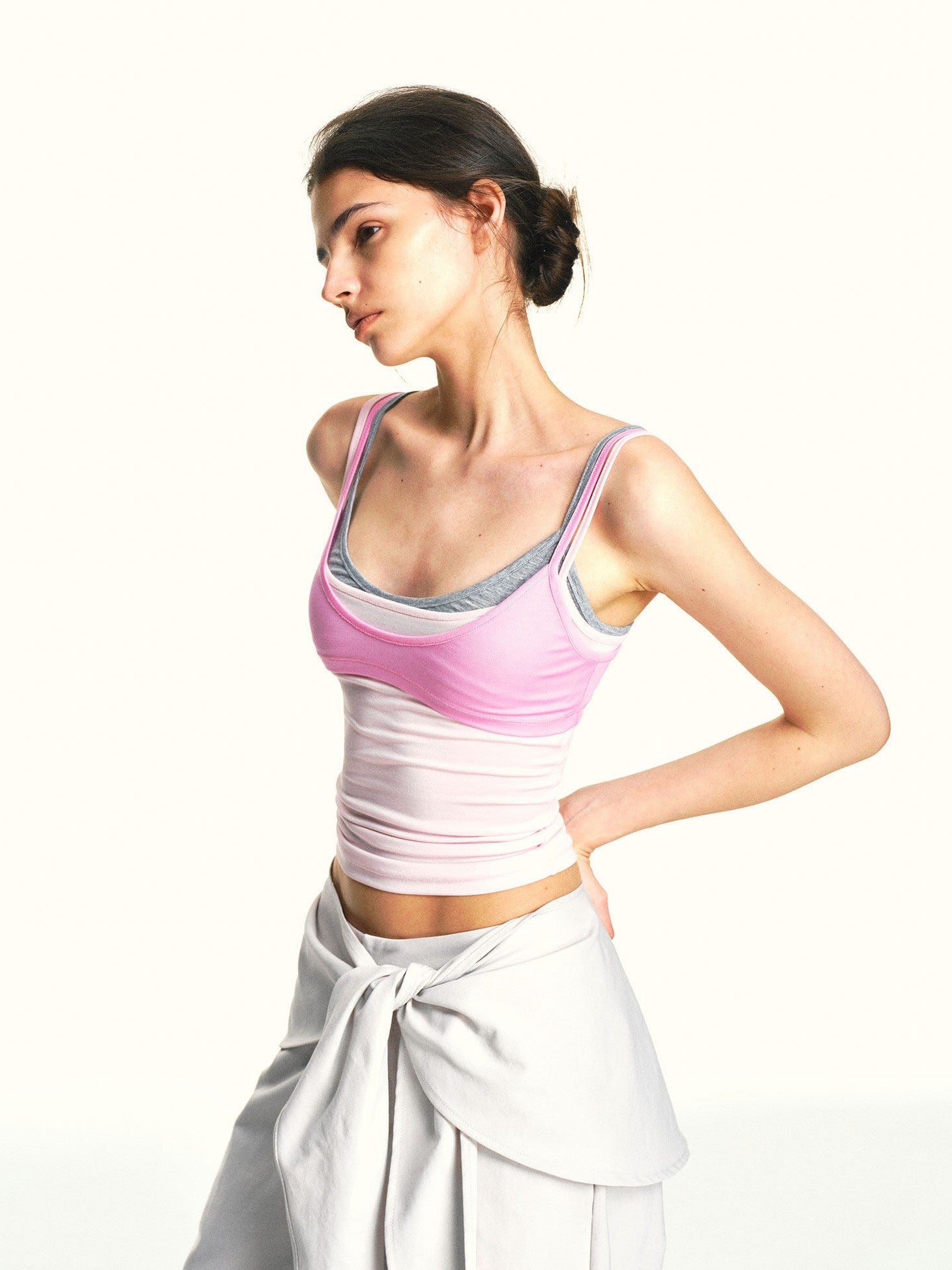 kvkv Light Pink Contrast Layered Detachable Three Piece Set Women&