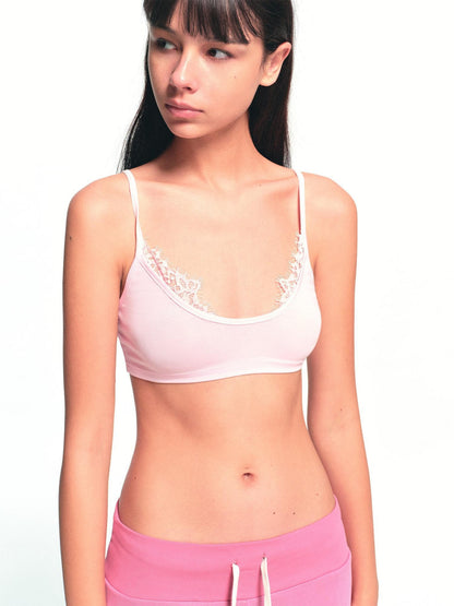 kvkv Light Pink Lace Panel U Neck Cropped Women&