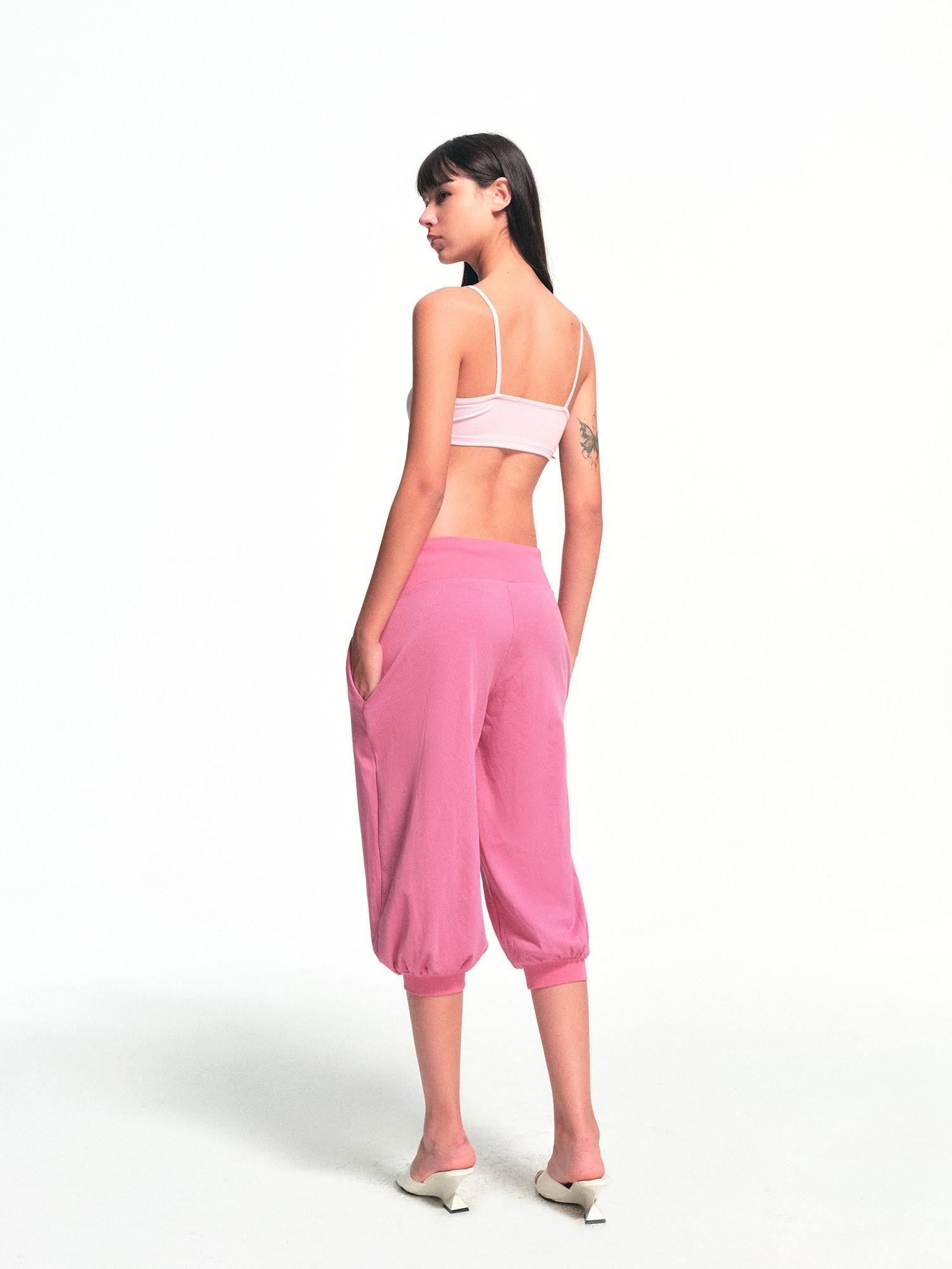 kvkv Light Pink Lace Panel U Neck Cropped Women&