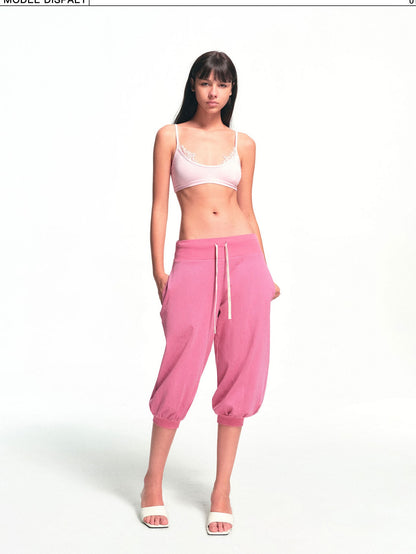 kvkv Light Pink Lace Panel U Neck Cropped Women&