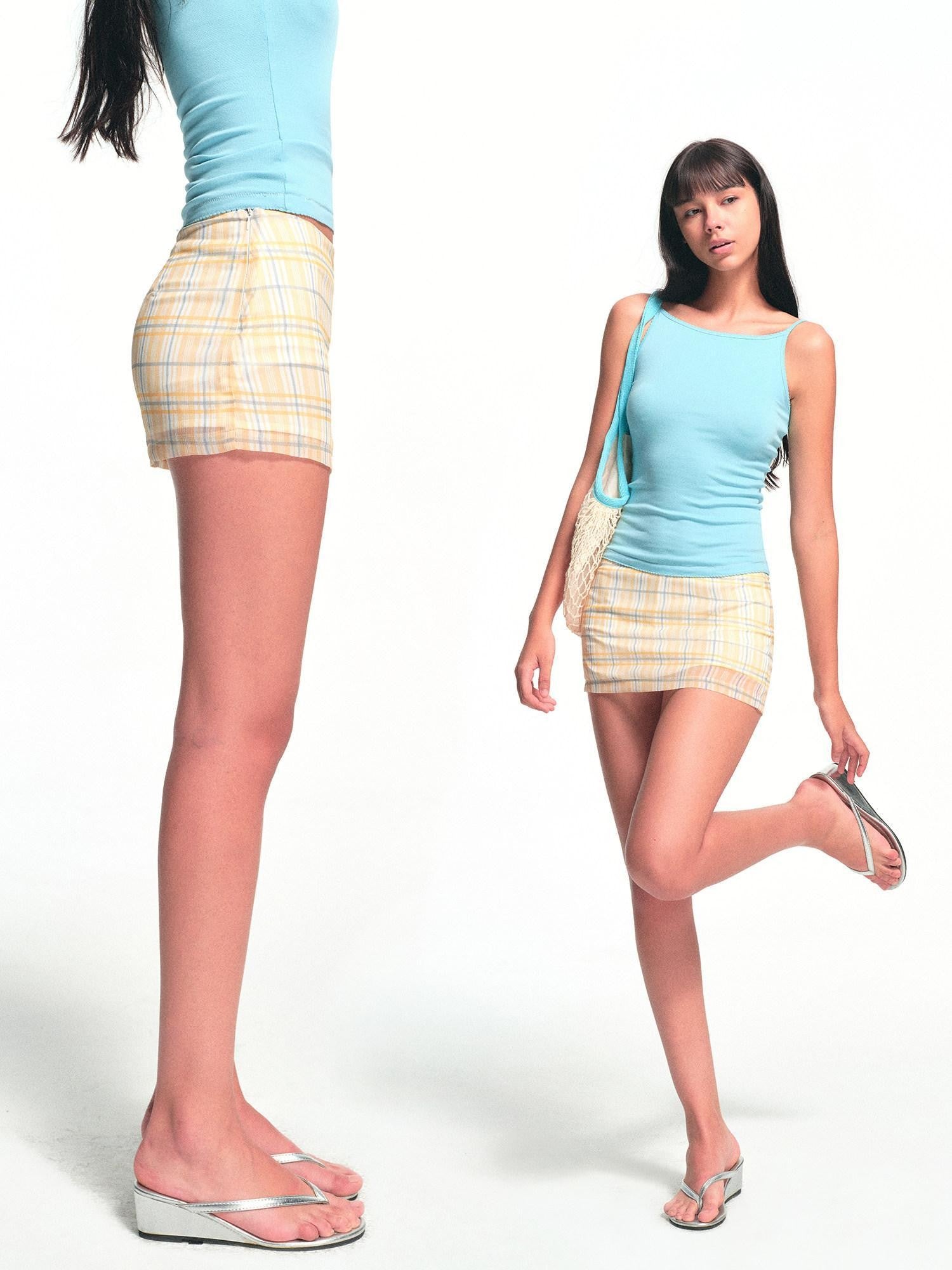 kvkv Light Yellow Vintage Plaid Semi Sheer A Line Women&