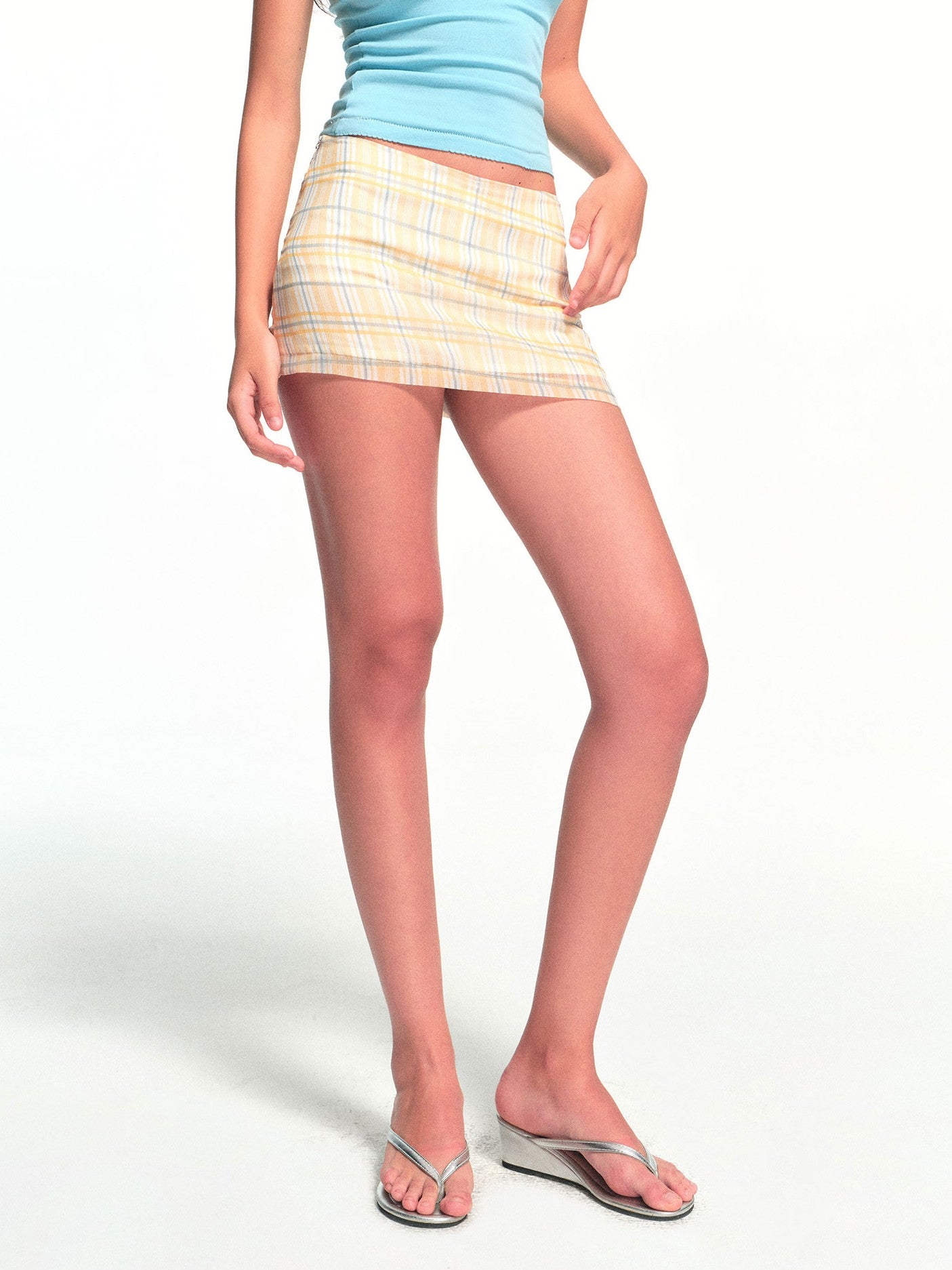 kvkv Light Yellow Vintage Plaid Semi Sheer A Line Women&