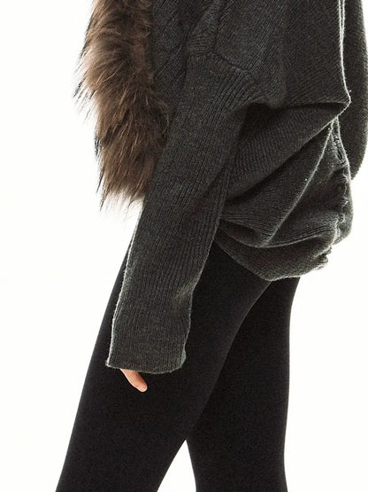 kvkv Long Fur Collar Knit Cardigan