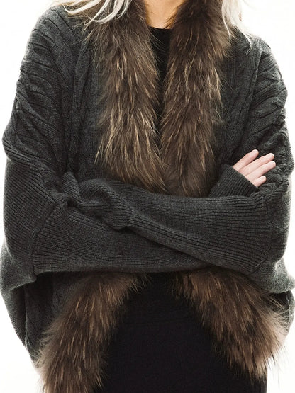 kvkv Long Fur Collar Knit Cardigan