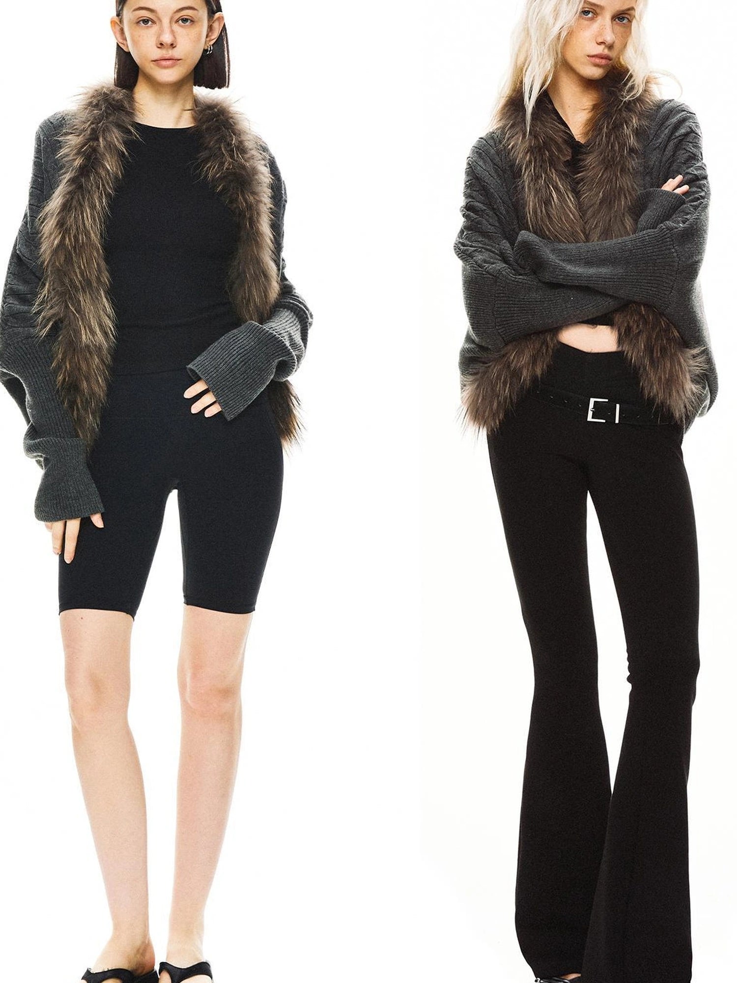 kvkv Long Fur Collar Knit Cardigan