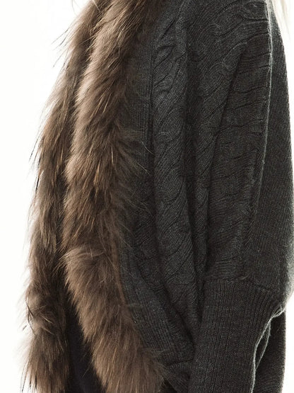 kvkv Long Fur Collar Knit Cardigan