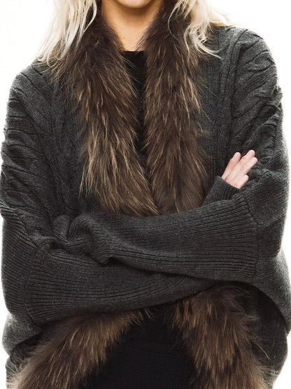 kvkv Long Fur Collar Knit Cardigan