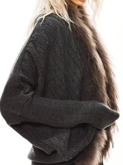 kvkv Long Fur Collar Knit Cardigan
