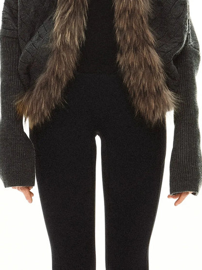 kvkv Long Fur Collar Knit Cardigan