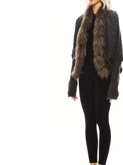 kvkv Long Fur Collar Knit Cardigan