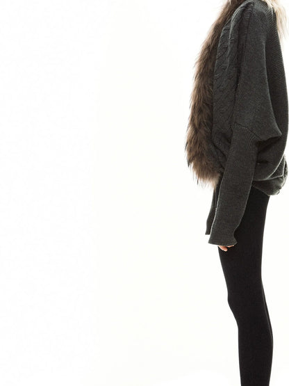 kvkv Long Fur Collar Knit Cardigan
