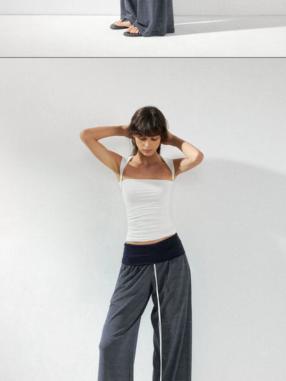 kvkv Low Rise Flared Yoga Pants With Folded Waist