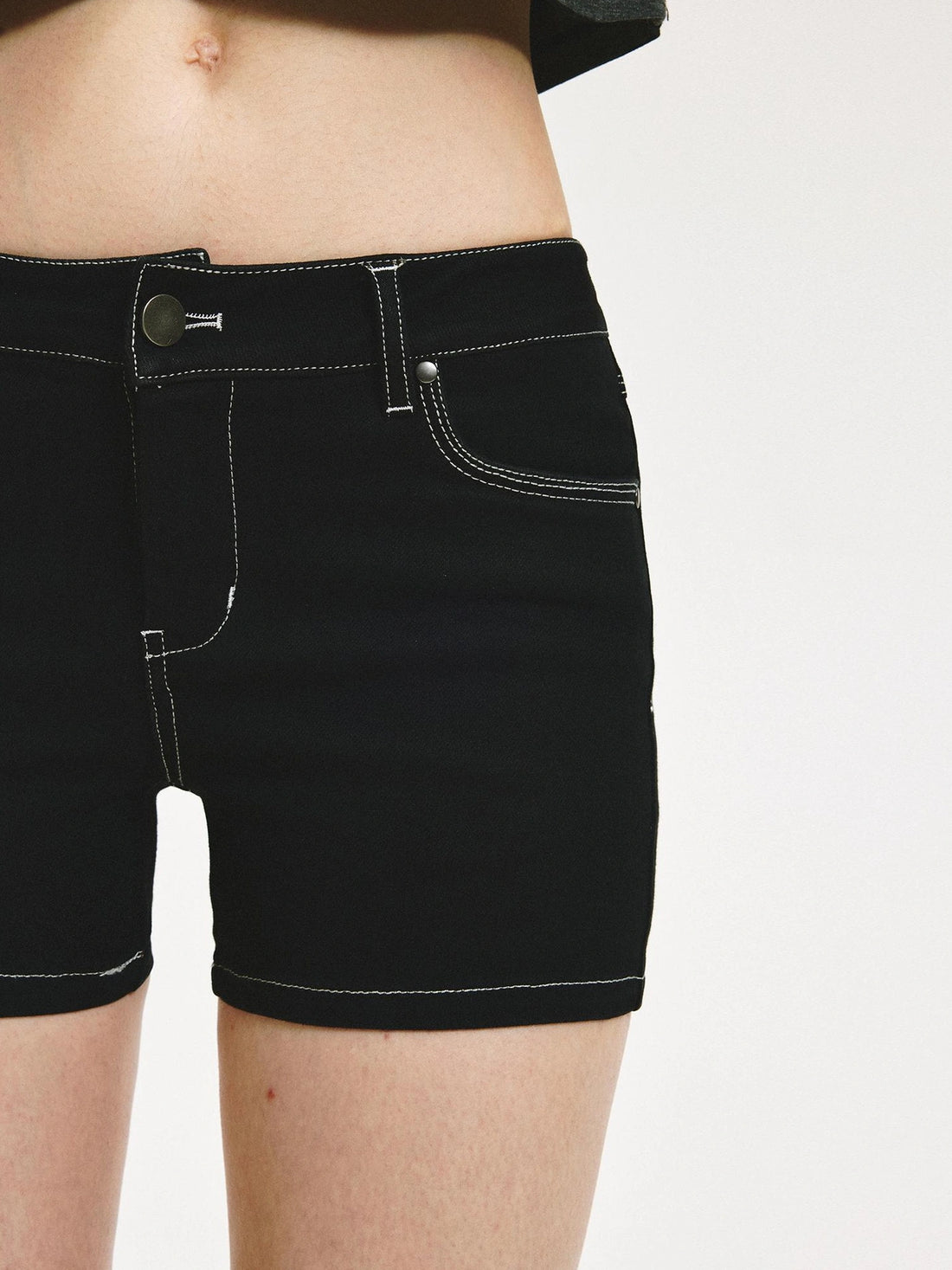 KVKV Yoga Clothing Brand - Low Rise Slim Black Distressed Denim Shorts