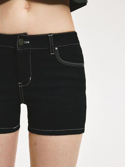 KVKV Yoga Clothing Brand - Low Rise Slim Black Distressed Denim Shorts