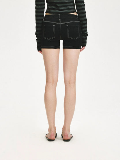 KVKV Yoga Clothing Brand - Low Rise Slim Black Distressed Denim Shorts