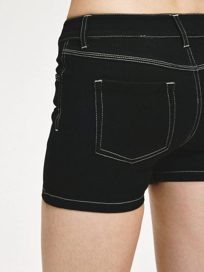 KVKV Yoga Clothing Brand - Low Rise Slim Black Distressed Denim Shorts