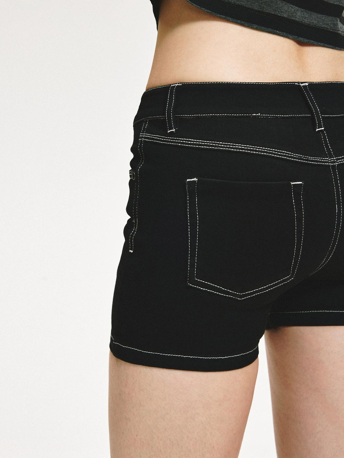 KVKV Yoga Clothing Brand - Low Rise Slim Black Distressed Denim Shorts