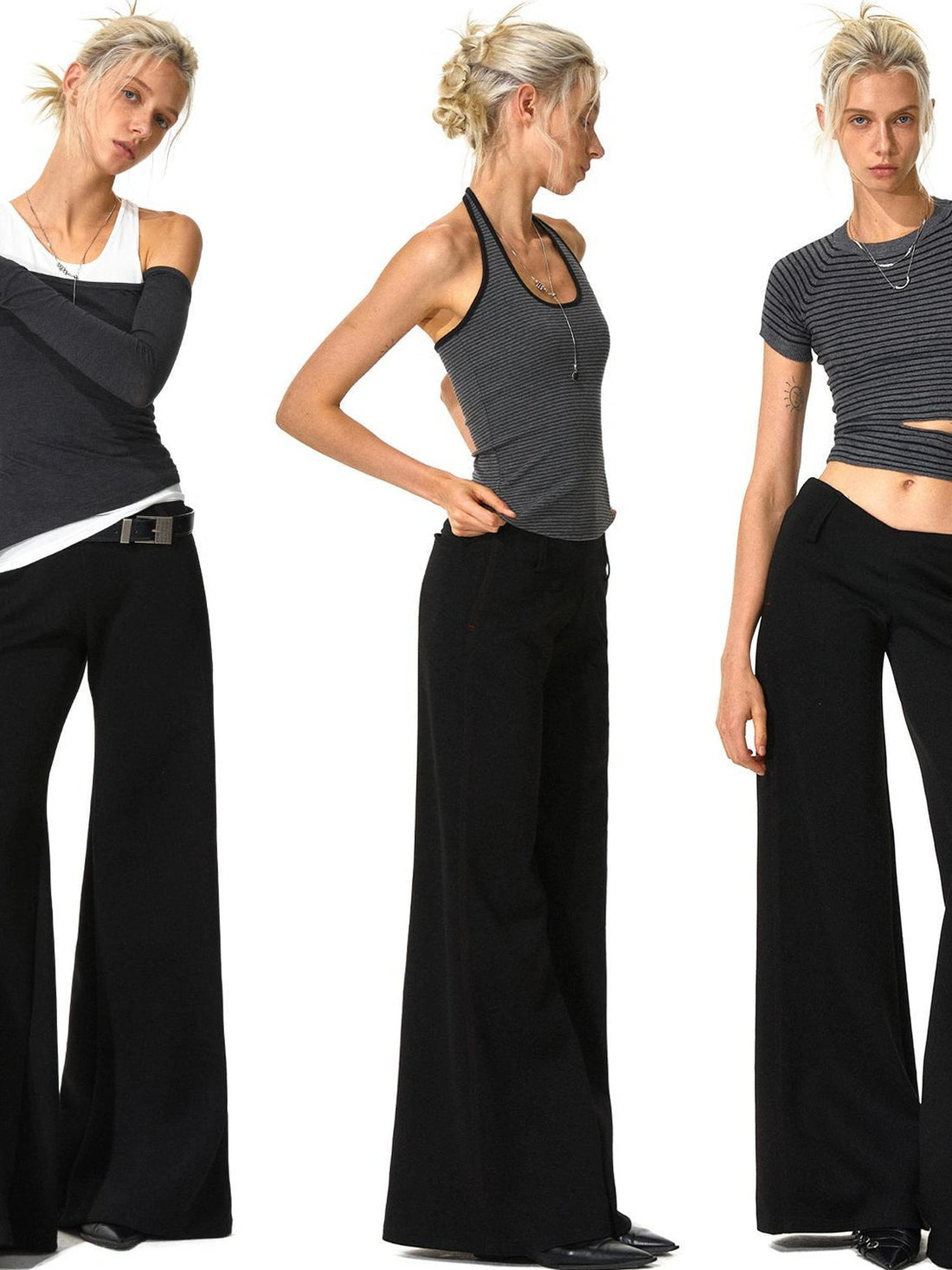 Low Rise V Waist Wide Leg Red Trim Trousers