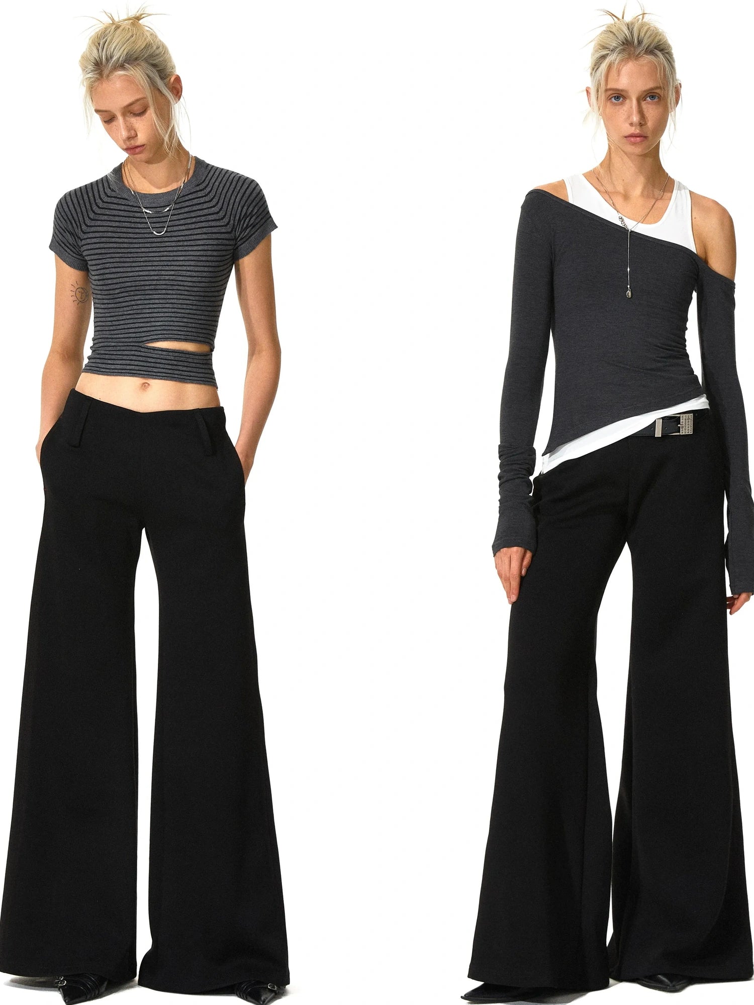 kvkv Low Rise V Waist Wide Leg Red Trim Trousers
