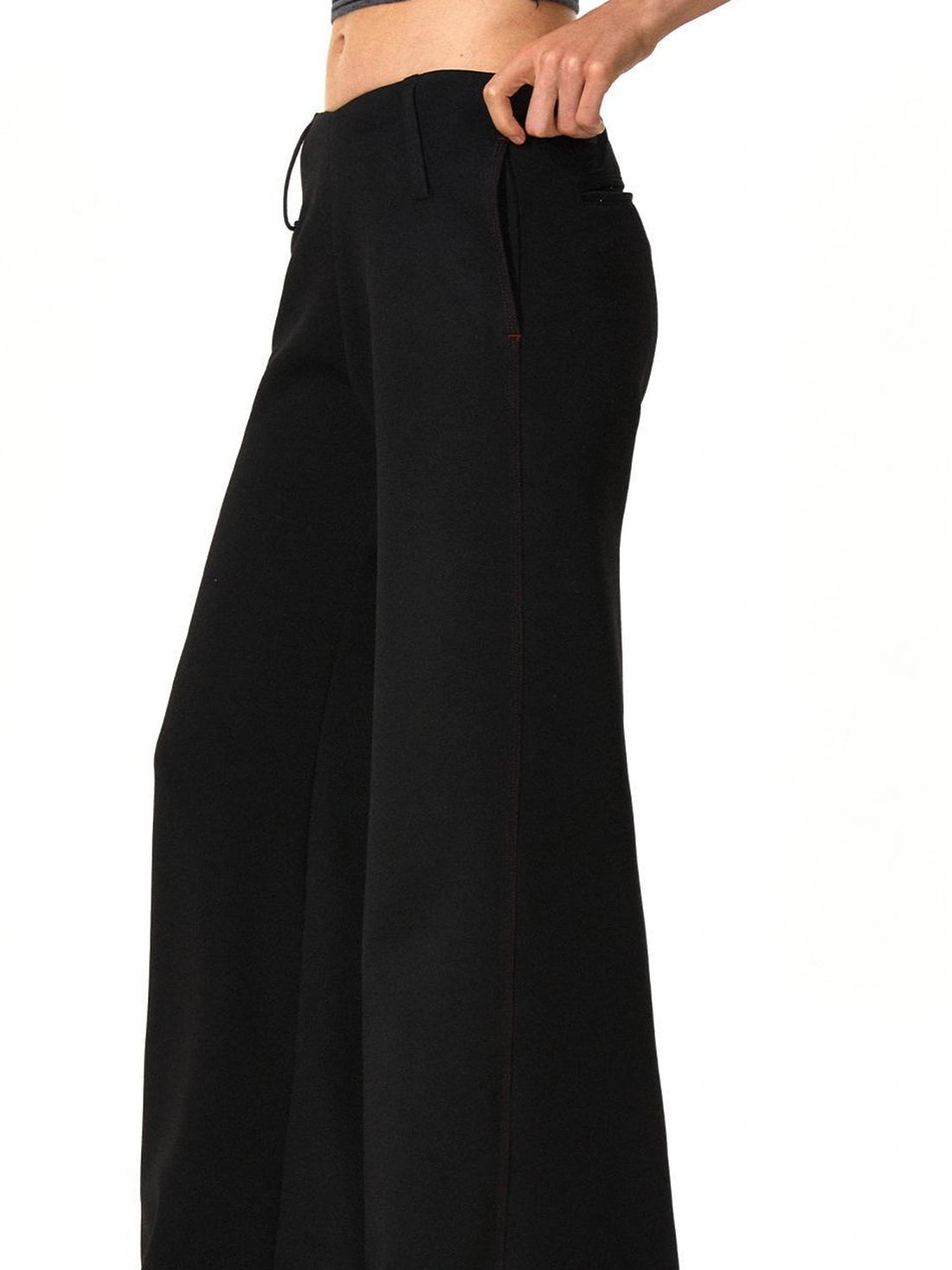 Low Rise V Waist Wide Leg Red Trim Trousers