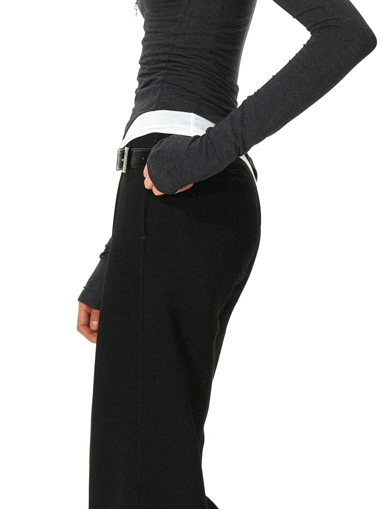 kvkv Low Rise V Waist Wide Leg Red Trim Trousers