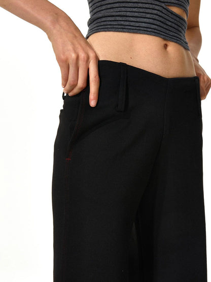 Low Rise V Waist Wide Leg Red Trim Trousers