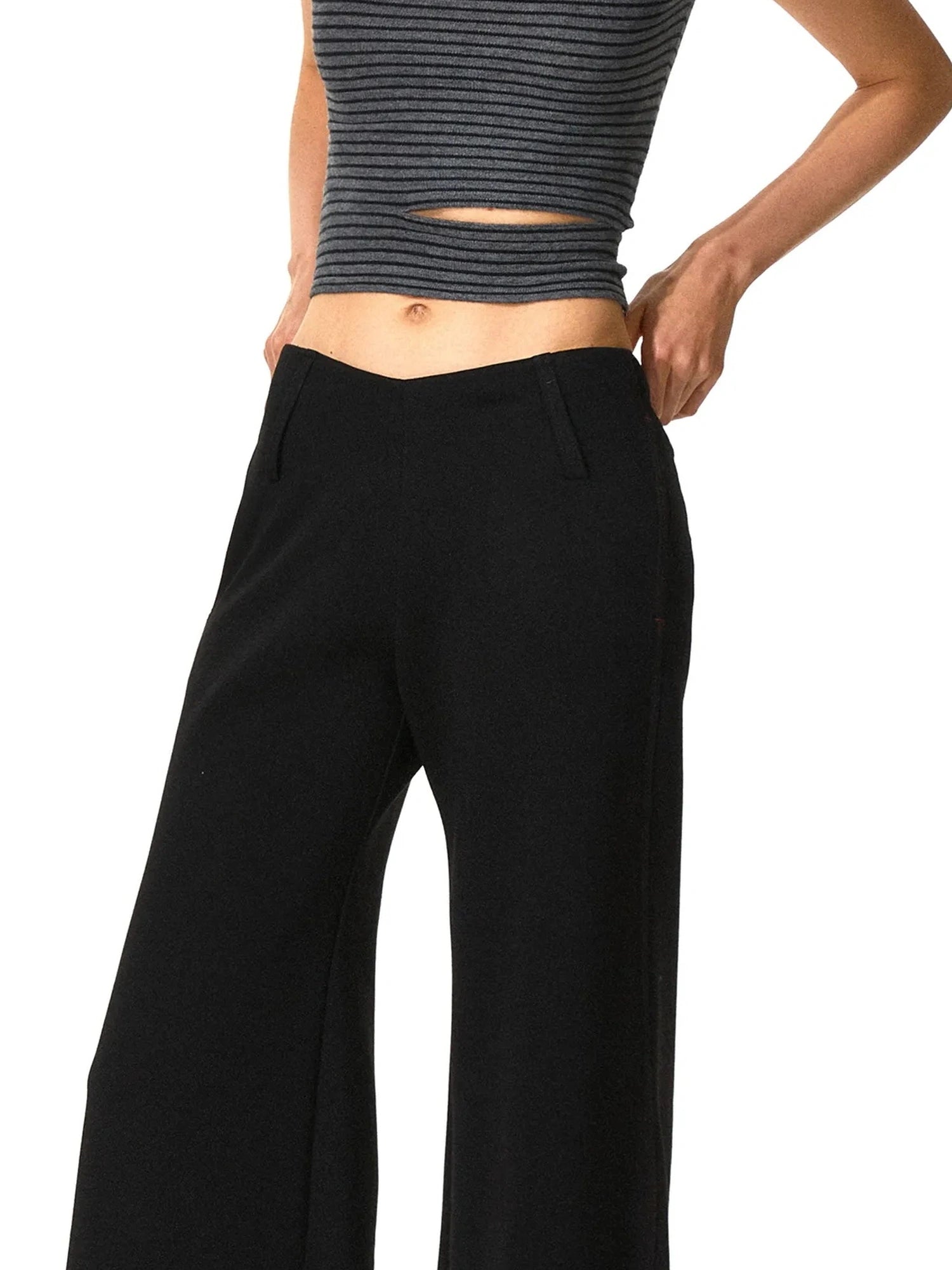 kvkv Low Rise V Waist Wide Leg Red Trim Trousers